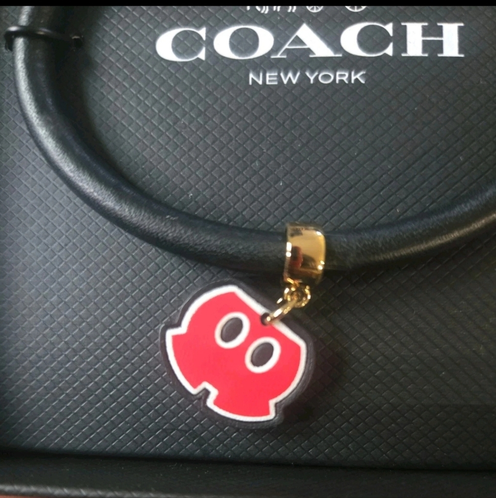 Coach Mickey Mouse Body Parts Shorts Leather Black Cord Bracelet in Box - Picture 6 of 8